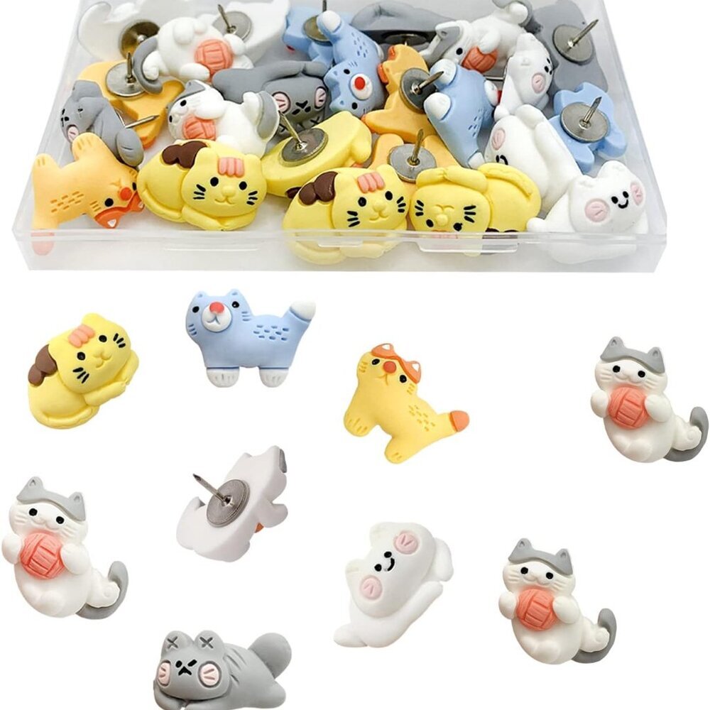 30 pcs Cat Push Pins Cute Thumbtacks Cartoon Pushpins for Cork Board Photo Memo
